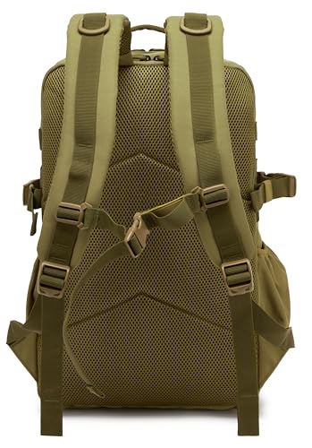 Wotony Military Tactical Backpack for Men Waterproof Daypack 3 Day Assault Pack Laser-Cut MOLLE Webbing Design with Water Bottle Holder Black Small Tactical Assault Bag (Khaki, 35L) - color: Khaki, size: 35L