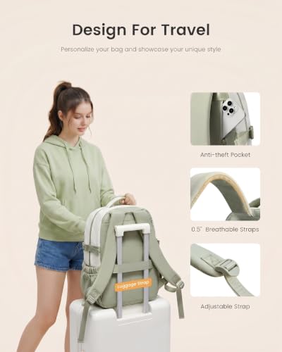 LOVEVOOK Laptop Backpack for Women Teens,College School Backpack with Tumbler Holder,15.6" Computer Bag,14 Pockets,Waterproof - color: Off-white/Bean, size: 15.6inch