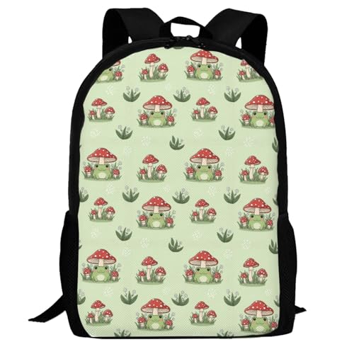 Sturdy Polyester Shoulder Pack Mushroom Frog Green, Anti Theft Spacious Camping Rucksack Casual Daily Bag for Men Women Fitness Outdoor Activity - color: Design (879)