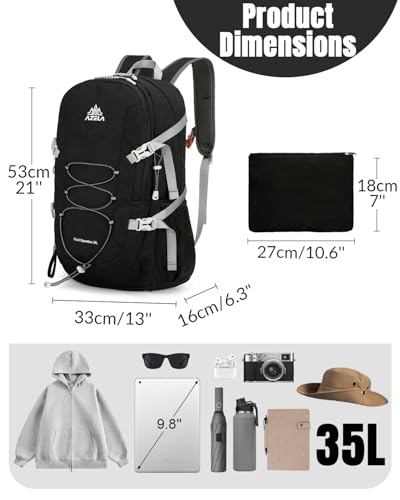 35L Foldable Hiking Backpack for Men Women, Large Packable Lightweight Outdoor Daypack with Chest Strap, Waterproof Rucksack Backpacks for Travel Hiking Camping Trekking Mountaineer, Black - color: Black