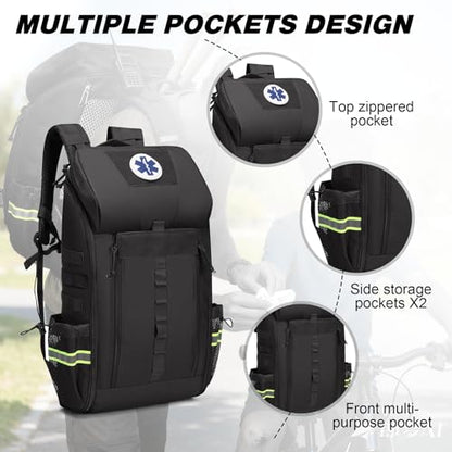 First Aid Backpack Empty, Emergency Bag, Medical Backpack, Emergency Responder for Nursing Student, Therapist, Doctors (Bag Only) - color: Black