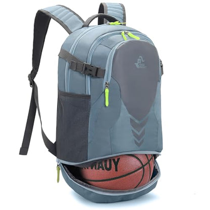 Bseash 35L Basketball Backpack, Large Sports Bag with Separate Ball compartment, for Basketball Soccer Volleyball Hiking Travel - color: Light Blue