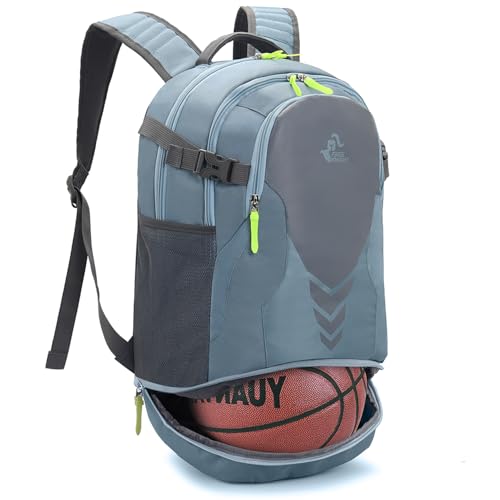 Bseash 35L Basketball Backpack, Large Sports Bag with Separate Ball compartment, for Basketball Soccer Volleyball Hiking Travel - color: Light Blue