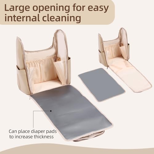 Large Leather Diaper Bag Backpack, Baby Travel Bag with Changing Pad, Insulated Pockets, Stroller Straps and Pacifier Case, Water-Resistant Diaper Bag for Mom and Dad, Khaki - color: Khaki