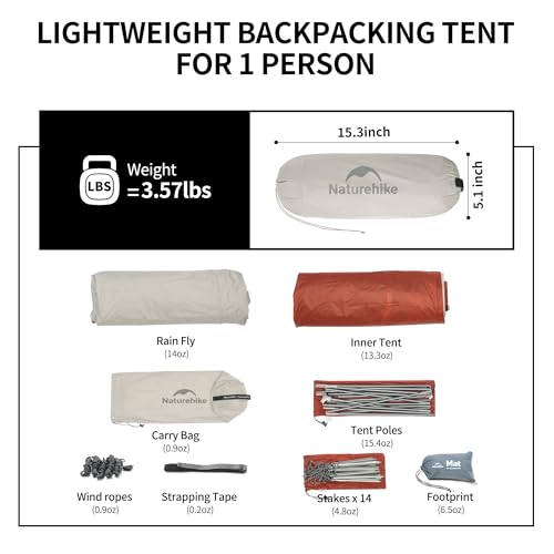 Naturehike Cloud Up 1 Person Tent, Lightweight Backpacking Tents for One Man, Waterproof Ultralight One Person Tent for Camping Hiking Backpacking - color: Gray