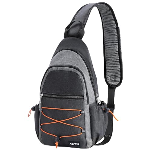 AGPTEK Sling Bag for Men Women, RFID Crossbody Daypack with Water Bottle Holder, Large Capacity EDC Chest Bag for Travel Day Trip Hiking Gym Cycling, Grey
