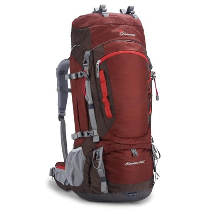 MOUNTAINTOP 80L Internal Frame Backpack for Man & Women Backpacking Hiking Backpack with Rain Cover - color: Maroon-80l