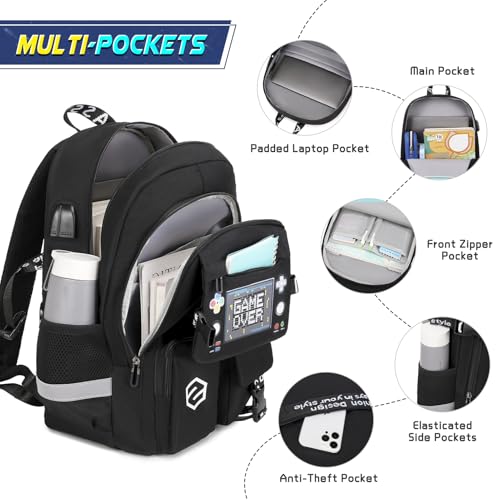 Scothen Boys Backpack, Cool Luminous School Backpacks for Boys with Lunch Bag Pencil Case, Kids Backpack Kindergarten Elementary Middle School Book Bags for Teen Boy Children with USB Charging Port - color: Black
