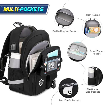 Scothen Boys Backpack, Cool Luminous School Backpacks for Boys with Lunch Bag Pencil Case, Kids Backpack Kindergarten Elementary Middle School Book Bags for Teen Boy Children with USB Charging Port - color: Black