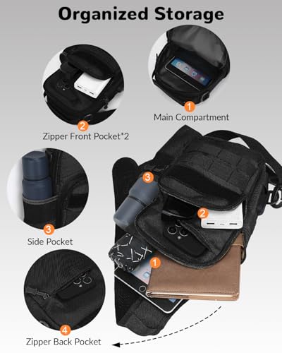 Tactical Sling Bag for Men, Military Outdoor Sports Single Shoulder Backpack with Bottle Holder & Handle, EDC Range Bag Crossbody Chest Pack, Black - color: Black