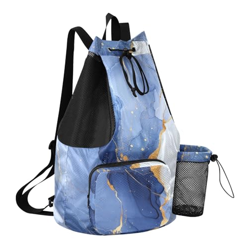Drawstring Bags For Men Women Pool Bag With Inside Pockets String Bag Wet and Dry Separation Blue White Marble - color: Color 13