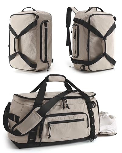 BAGSMART 4-IN-1 Gym Bag for Women Men, TSA Lightweight Duffle Bag for Travel with Shoe Compartment & Wet Pocket, 22L/30L/38L Tactical Backpack with 40oz Water Bottle Holder - color: I-Camel