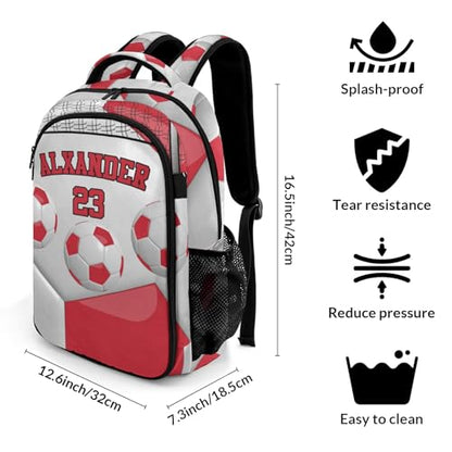 Custom Text Sport Ball Athlete Player Soccer Red Backpacks for Girls Boys School, Capacity School Backpacks for Kids Water-resistant Bookbags - color: Red
