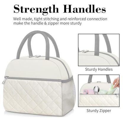 Coobiiya Lunch Box Lunch Bag for Women Men,Reusable Cute Lunch Pail bag - color: Embroidered White