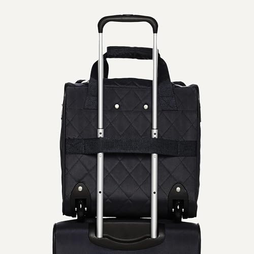 Amazon Basics Underseat Carry-On Luggage with Wheels, 14" Rolling Travel Bag with Compartments and Handle, Airline Compliant, Front Pocket, Black Quilted - color: Black Quilted