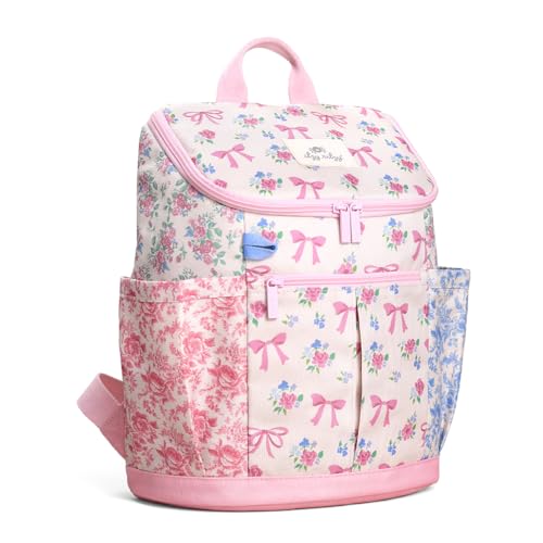 Itzy Ritzy Toddler & Kids Backpack - Lightweight Preschool & Elementary School Bag with Padded Straps, Trolley Sleeve, 2 Side Pockets, Tablet Sleeve & Name Label (Ribbons & Roses) - color: Ribbons & Roses