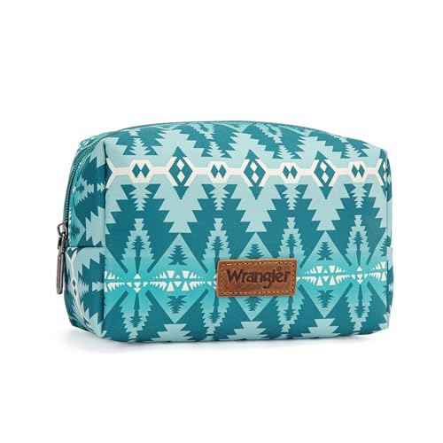 Montana West X Wrangler Travel Makeup Bag Waterproof Cosmetic Bag Portable Makeup Pouch for Women Large Toiletry Bag - color: Turquoise