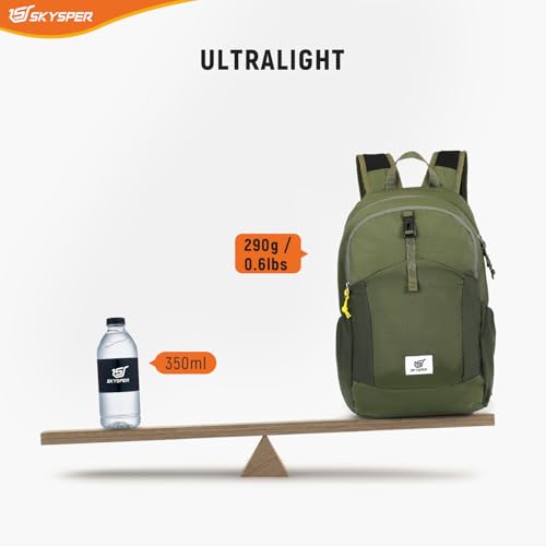 SKYSPER Small Hiking Backpack for Men Women 20L RFID Packable Daypack Ultralight Foldable Back Pack Lightweight Collapsible Travel Day Pack - color: Armygreen