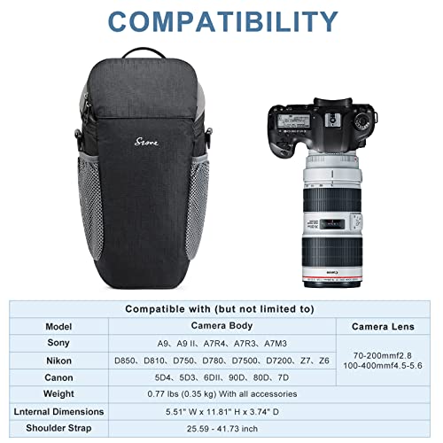 S-ZONE Camera Bag DSLR/SLR Waterproof Camera Case for Photographers Holster Compatible with Nikon Canon Sony | Strong Buckle,Rain Cover,Compatible with Nikon Canon Sony - color: Black