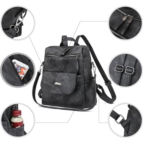 Backpack Purse for Women, PU Leather Backpack Purse, Fashion Travel Anti Theft Backpack, Multipurpose Lightweight Waterproof Convertible Purse Shoulder Bag Handbag, Black - color: Black