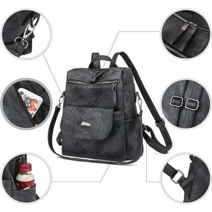 Backpack Purse for Women, PU Leather Backpack Purse, Fashion Travel Anti Theft Backpack, Multipurpose Lightweight Waterproof Convertible Purse Shoulder Bag Handbag, Black - color: Black