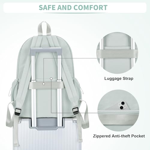 Backpack for School Women Girls, Waterproof Bookbag Cute High School Backpack for Men Teen Boys, Lightweight Travel College Backpacks Mochilas Escolares para Casual Daypack Rucksack - color: Light Green