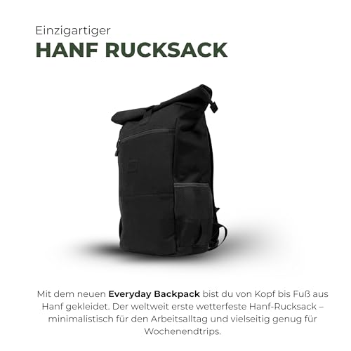 8000Kicks Everyday Hemp Backpack - Lightweight and Waterproof Backpack with Anti-theft pocket and Spacious Interior (Solid Black) - color: Solid Black