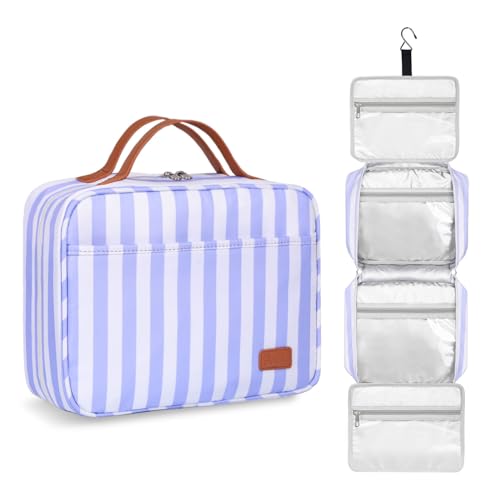 Bosidu Hanging Travel Toiletry Bag,Large Capacity Cosmetic Travel Toiletry Organizer for Women with 4 Compartments & 1 Sturdy Hook,Perfect for Travel/Daily Use/Christmas - color: M-sky blue