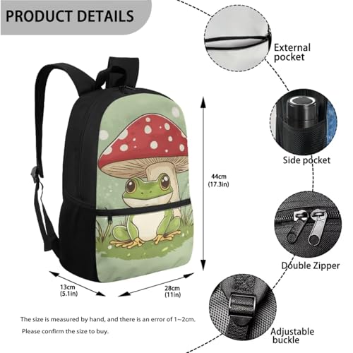 ZOUTAIRONG School Bag Set and Durable Thermos Two Piece Backpack Set Mini Water Up and School Bags with 2 Side Pockets, Frog Mushroom Print - color: Frog Mushroom