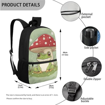 ZOUTAIRONG School Bag Set and Durable Thermos Two Piece Backpack Set Mini Water Up and School Bags with 2 Side Pockets, Frog Mushroom Print - color: Frog Mushroom