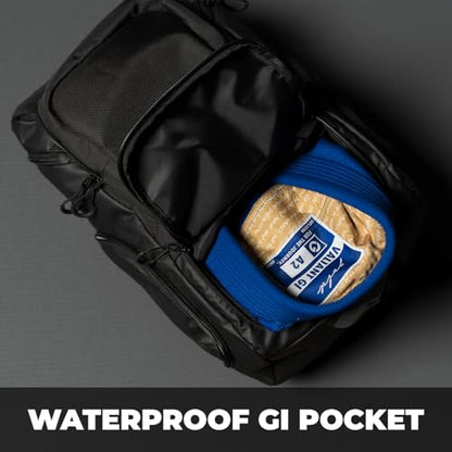Gold BJJ Jiu Jitsu Backpack - Heavy Duty Gym Bag with Waterproof Gi Pocket - color: Black