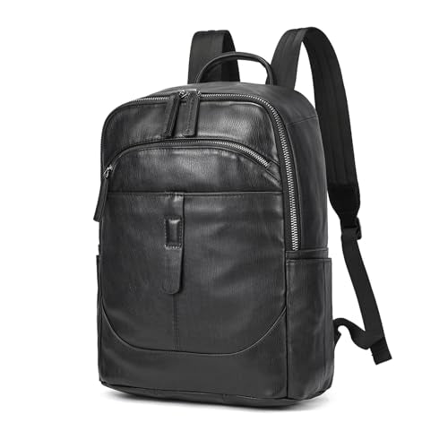 Genuine Leather Backpack for Men & Women - 15.6 Inch Laptop Backpack, Durable Business Commute Bag with Multi-Pockets for Travel & Office - color: Y80&15y Black