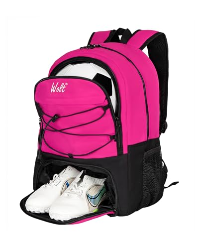 WOLT Soccer Backpack Soccer Bag with Ball Holder & Shoes Compartment, Sport Equipment Bags For Football, Basketball, Volleyball, Gym - color: Pink
