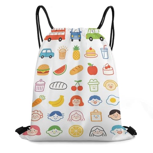 Honeycomb Drawstring Backpack Lightweight & Durable Bag Cute Cartoon Vehicle And Food Icons for Adventures - color: Style-22