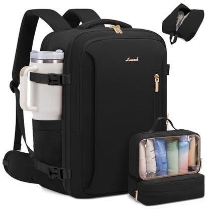 LOVEVOOK Travel Backpack For Women & Men with Waist Strap,40L Waterproof Carry On Backpack Luggage Travel Essentials Flight Approved,TSA Personal ltem Travel Bag Weekender Daypack with 3 Packing Cubes - color: Black With Waist Strap, size: 17.3 Inch