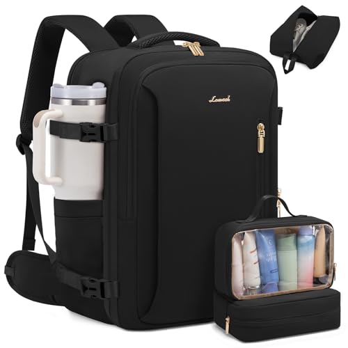 LOVEVOOK Travel Backpack For Women & Men with Waist Strap,40L Waterproof Carry On Backpack Luggage Travel Essentials Flight Approved,TSA Personal ltem Travel Bag Weekender Daypack with 3 Packing Cubes - color: Black With Waist Strap, size: 17.3 Inch