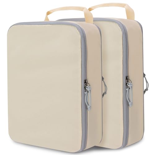 Extra Large Compression Packing Cubes for Travel Essentials, 2 Set Expandable Travel Cubes for Packing Compression Bags Luggage Suitcase Organizer, Cream - color: Cream, size: Extra Large