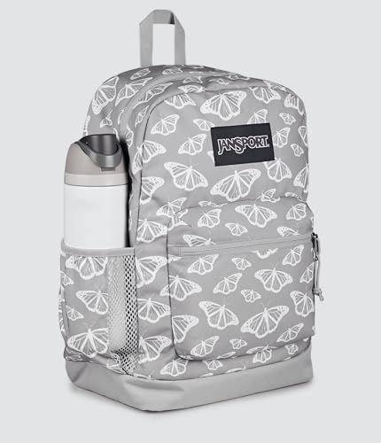 JanSport Cross Town Plus Backpack - Large Main Compartment, Side Water Bottle Pocket, 15-Inch Padded Laptop Sleeve - Flutter By Grey - color: Flutter By Grey