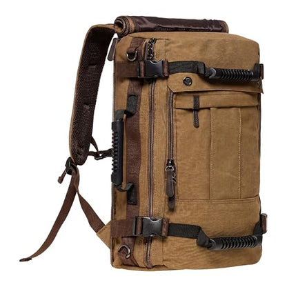 Multifunctional Canvas Travel Backpack for Students, Fits 17" Laptop, Durable, with Multiple Compartments & Large Capacity, Green