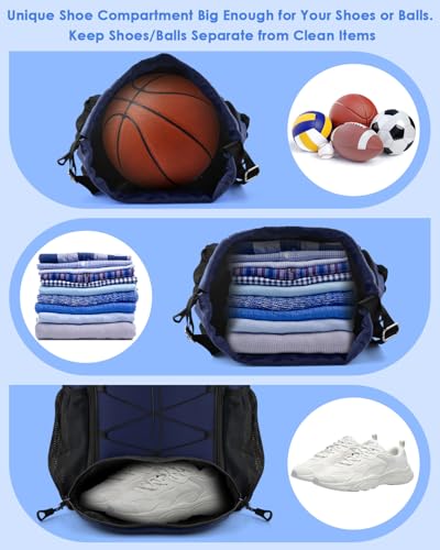 BROTOU Soccer Bags, Football Backpack, Volleyball Bag, Drawstring Soccer Backpack with Ball and Shoe Compartment - color: Dark Blue