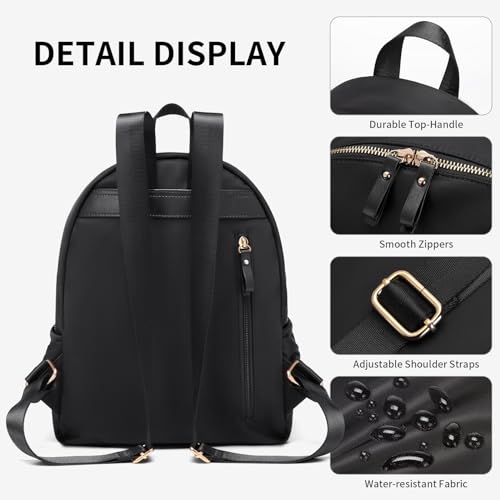 GOLF SUPAGS Stylish Laptop Backpack Purse for Women Girls Casual Travel Daypack Mini Backpack Handbag Nylon Bookbag - color: Black
