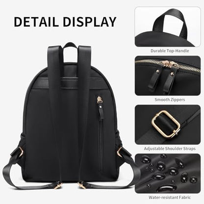 GOLF SUPAGS Stylish Laptop Backpack Purse for Women Girls Casual Travel Daypack Mini Backpack Handbag Nylon Bookbag - color: Black