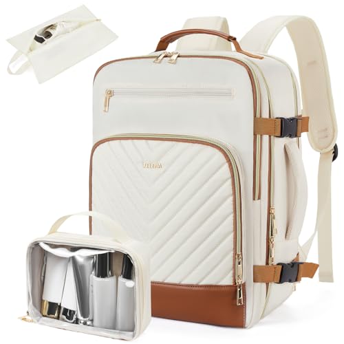 Telena Travel Backpack for Women, 15.6 inch Laptop Backpack TSA Carry on Backpack Personal Item Size Flight Approved Travel Bag Daypack with Multi-Pockets for Work, Travel, Business, Beige-Brown - color: Beige-brown, size: 15.6 inches