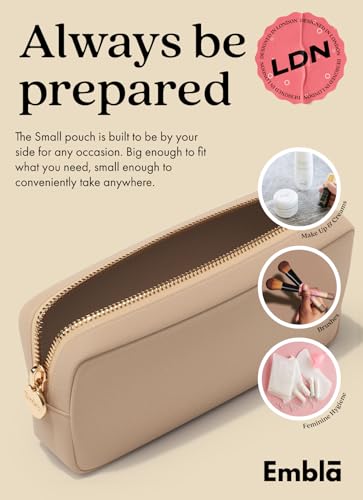 Embla Medium Travel Makeup Bag and Waterproof Nylon Travel Toiletry Bag with Smooth Zipper, Compact Slim Cosmetic Pouch, Beige - color: Sand, size: Small