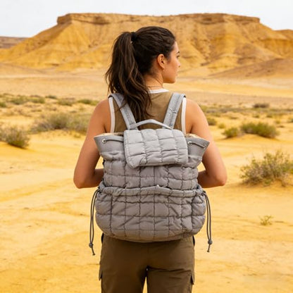 Quilted Backpack, Lightweight Casual Soft Daypack Large Capacity Quilted Backpack Purse, Ergonomic Versatile Polyester Puffy, for Travel Gym Hiker College (Grey)