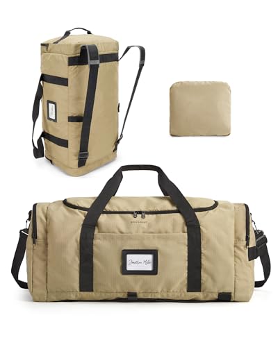 BAGSAMRT 60L Foldable Duffle Bag for Travel, Large Travel Duffel Bag for Men, 4 in 1 Travel Backpack, Carry on Weekender Bag, Light Brown - color: Light Brown, size: 60L