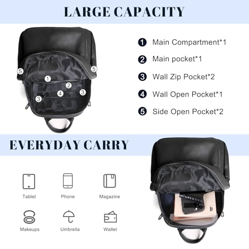 BOYATU Genuine Leather Backpack Purse for Women: Anti Theft Convertible Soft Backpacks - Elegant Womens Travel Backpack (02 Medium-Obsidian Black) - color: 02 Medium-obsidian Black