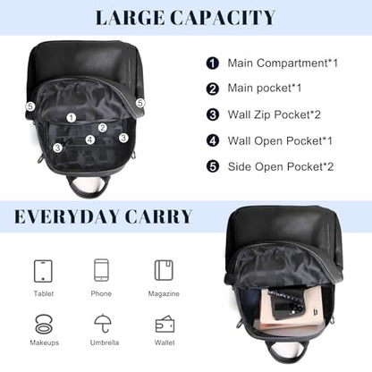 BOYATU Genuine Leather Backpack Purse for Women: Anti Theft Convertible Soft Backpacks - Elegant Womens Travel Backpack (02 Medium-Obsidian Black) - color: 02 Medium-obsidian Black