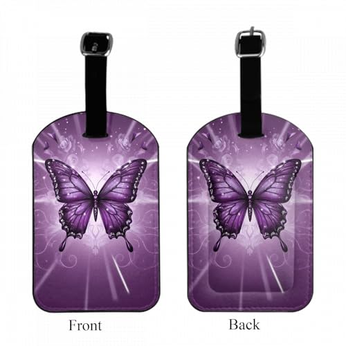 Butterfly Suitcase Tag Purple Stroke Splash Leaves Nature Wildlife Luggage Tags Label Cruise Instrument Bag Case Tags, 1 Pack - color: Butterfly