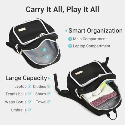 Tennis Bag for Women Girl, Stylish Quilted Tennis Pickleball Racket Backpack Wet Pocket, Women Weekend Bag for Travel - color: Black